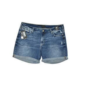 NWT Silver Jeans Co. Women's Boyfriend Mid Rise Short Plus Size 18 Denim Cotton